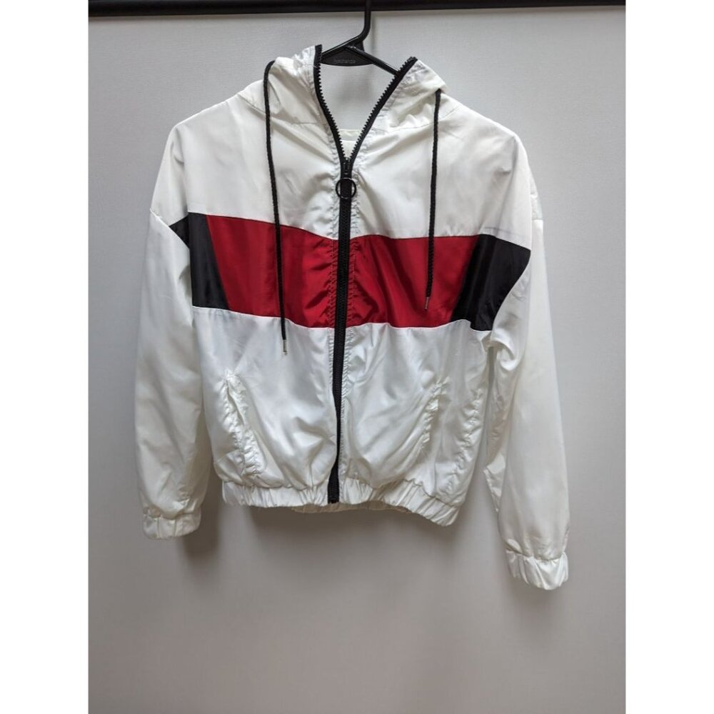 Outer Edge White, Black, and Red Colorblocked Windbreaker Jacket with Pockets